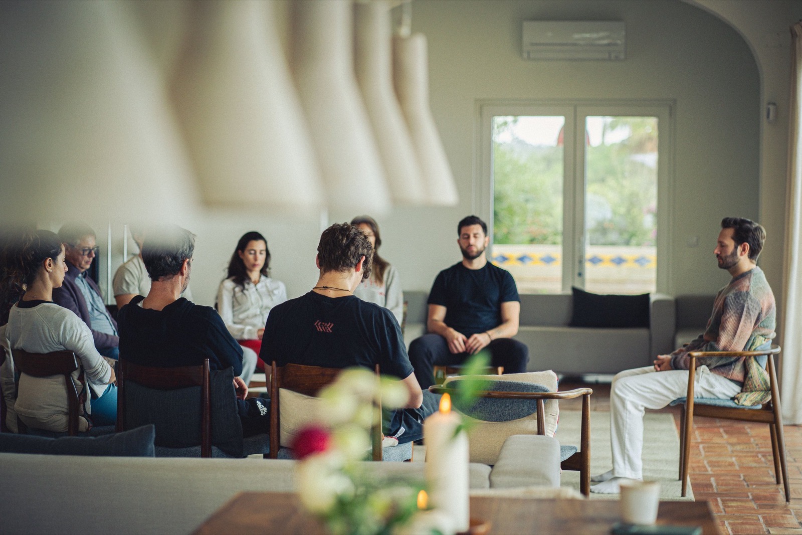 Sam Wysock-Wright teaching a group meditation near Lisbon