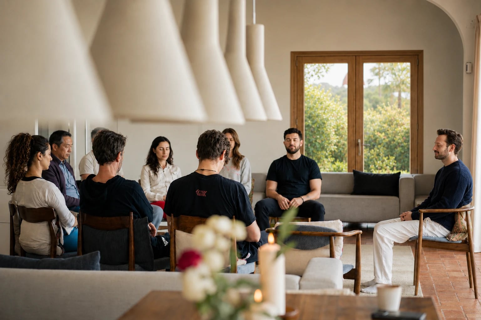 Sam Wysock-Wright teaching a group meditation near Lisbon